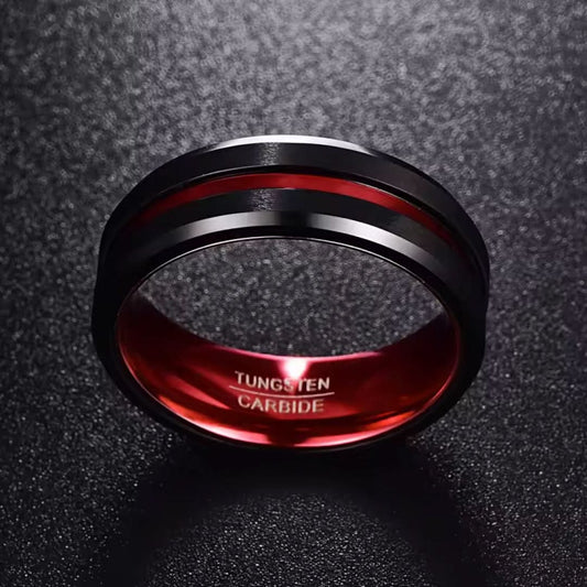 8MM Black & Red Tungsten Carbide Ring-Tungsten Ring-The Rhinestone Belts