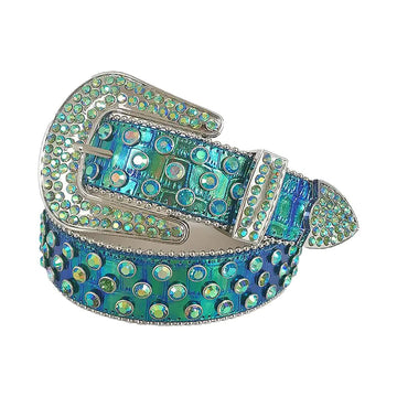 Green Chromatic Multi-Color Rhinestones with Green Chromatic Strap Rhinestone Belt-Belts-The Rhinestone Belts