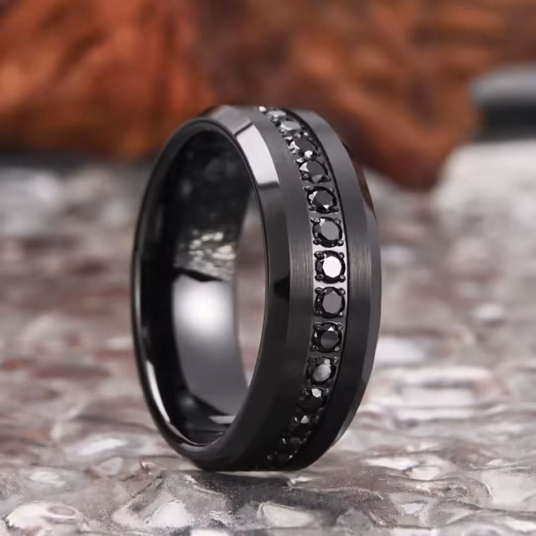 8mm Tungsten Carbide Black Zirconia Engagement Ring-Tungsten Ring-The Rhinestone Belts