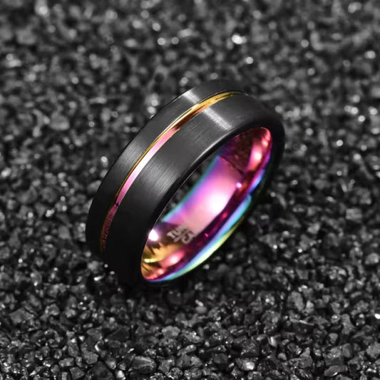 8mm Tungsten Carbide Black Dome Ring with Carbon Line Groove-Tungsten Ring-The Rhinestone Belts