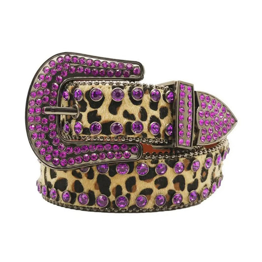 Purple Rhinestones with Cheetah Strap Rhinestone Belt-Belts-The Rhinestone Belts