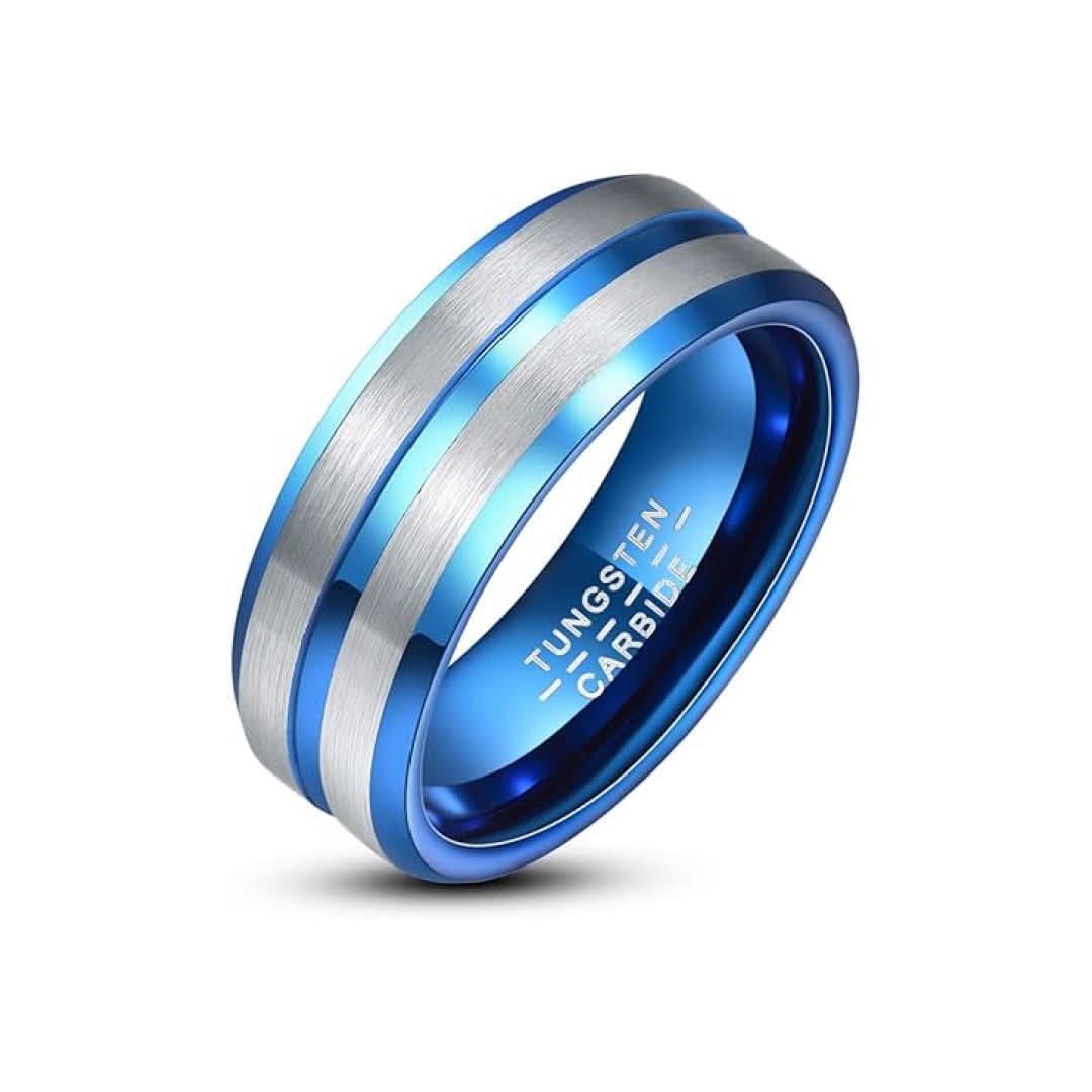 8mm Black Tungsten Carbide Ring with Blue Line-Tungsten Ring-The Rhinestone Belts
