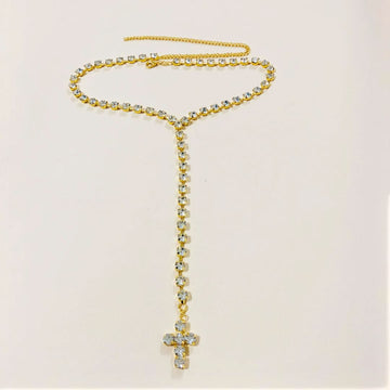 Y-shaped Shining Rhinestone Cross Pendant Necklace-Rhinestone Cross Pendants-The Rhinestone Belts