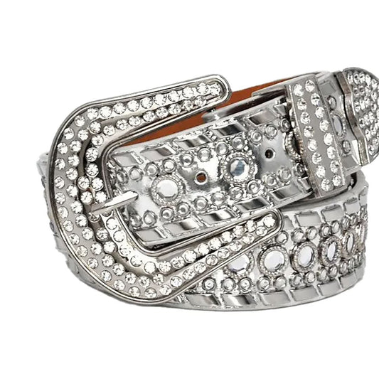 Diamond Rhinestones and Silver Studs with Grey Strap Rhinestone Belt-Belts-The Rhinestone Belts