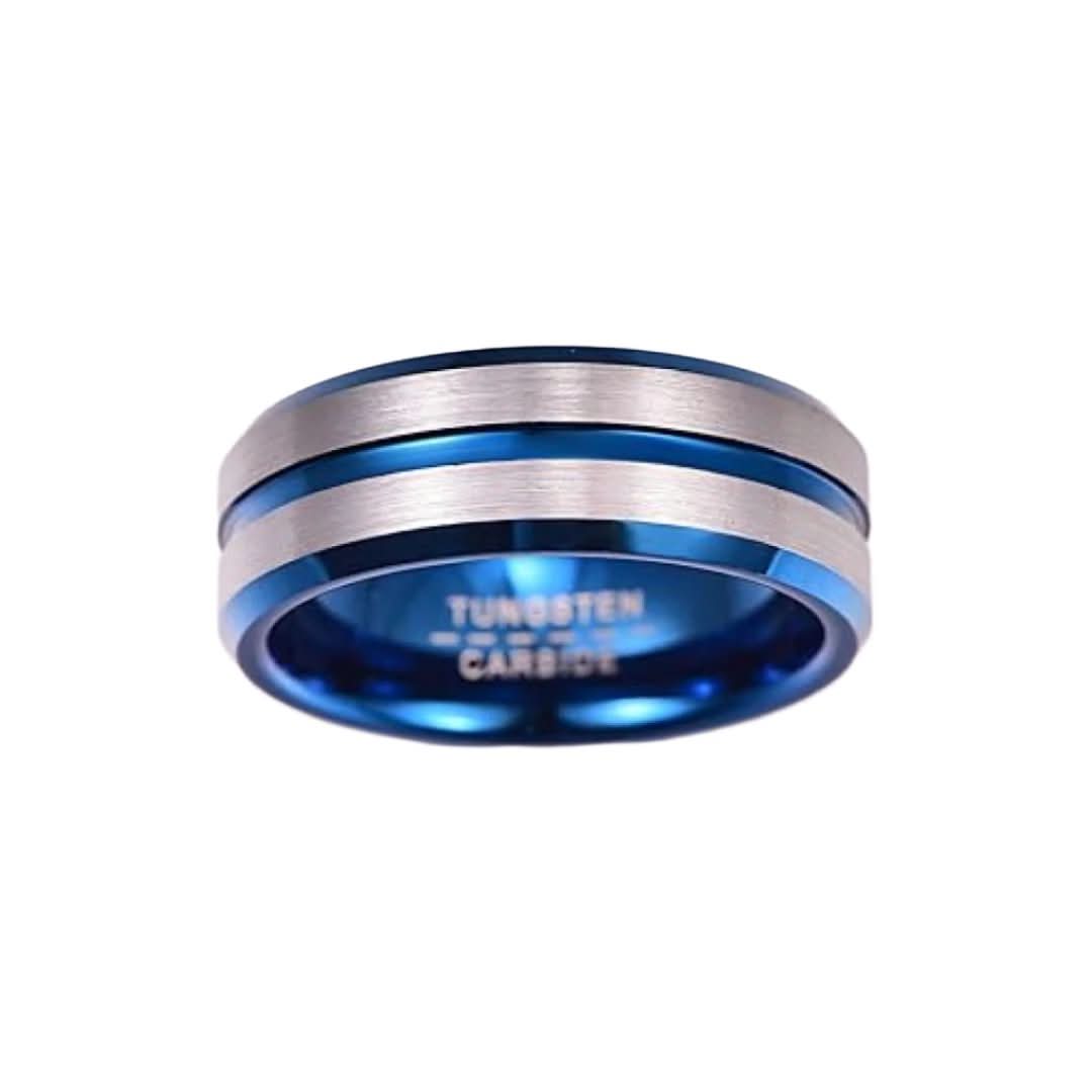 8mm Black Tungsten Carbide Ring with Blue Line-Tungsten Ring-The Rhinestone Belts