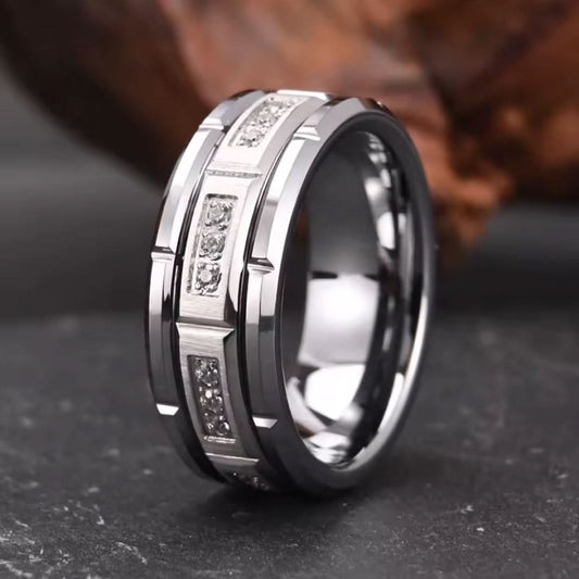 8mm Tungsten Carbide Ring with White Zircon-Tungsten Ring-The Rhinestone Belts