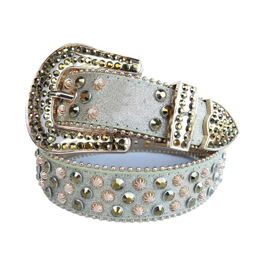 Chromatic Rhinestones and Copper Studs with Grey Strap Rhinestone Belt-Belts-The Rhinestone Belts