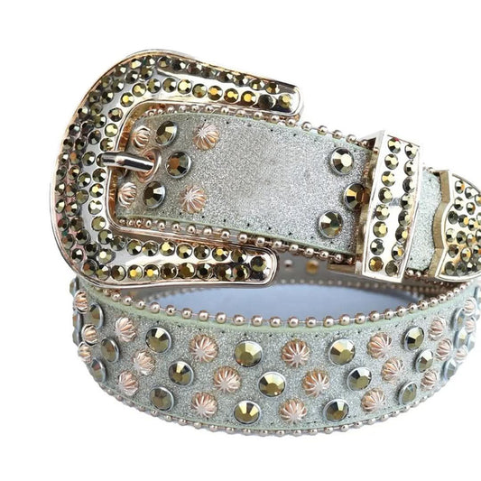 Chromatic Rhinestones and Copper Studs with Grey Strap Rhinestone Belt-Belts-The Rhinestone Belts