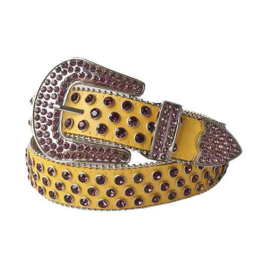 Wine Rhinestones with Yellow Strap Rhinestone Belt-Belts-The Rhinestone Belts