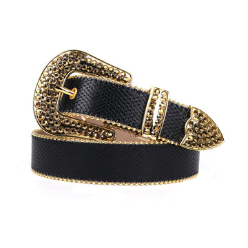 Black Strap with Gold Studs Rhinestone Belt-Belts-The Rhinestone Belts