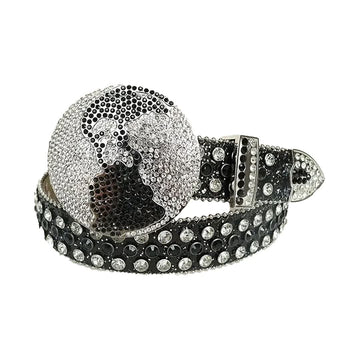 Black and Diamond Rhinestones with Black Glitter Strap and Globe Buckle Rhinestone Belt-Belts-The Rhinestone Belts