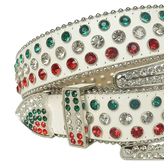 Multi-Color Rhinestones with White Strap Rhinestone Belt-Belts-The Rhinestone Belts