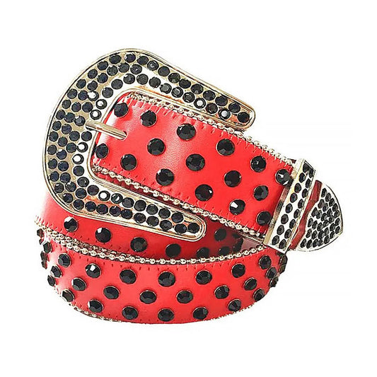 Black Rhinestones with Red Strap Rhinestone Belt-Belts-The Rhinestone Belts