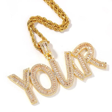 CZ Baguette Initial Name Necklace