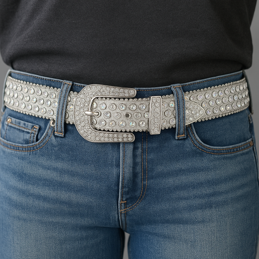 Silver Strap With Silver Studs Rhinestone Belt