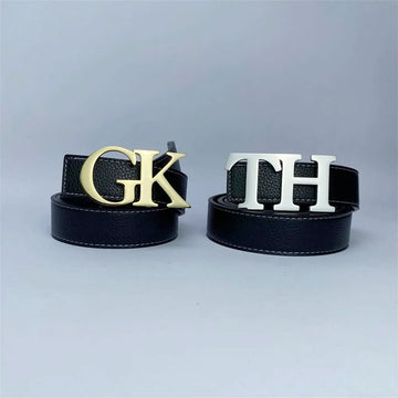 Custom Two Letters Belt – Personalized Leather & Metal Buckle