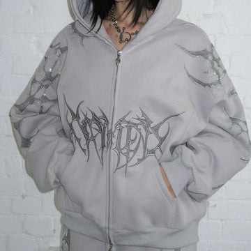 Crash Bling Hoodie – Smoke Grey Rhinestone Hoodies