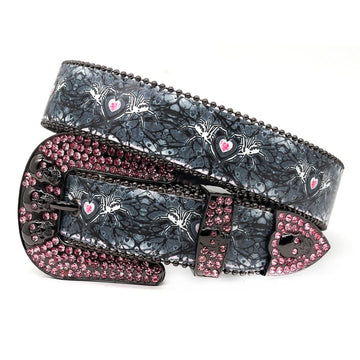 Skull Buckle Spider Strap with Pink Studded Design Rhinestone Belt-Belts-The Rhinestone Belts