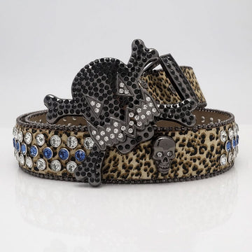 Gengar Buckle with Leopard Strap and Black Studs Rhinestone Belt-Belts-The Rhinestone Belts