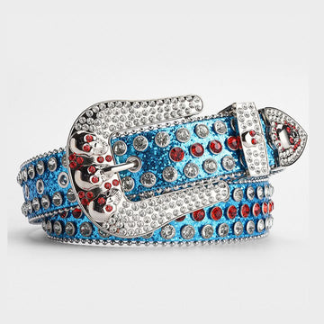 Blue Shiny Skull Buckle with Crystal Strap Rhinestone Belt-Belts-The Rhinestone Belts