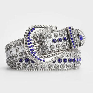 Silver Strap With Silver & Blue Studded Rhinestone Belt