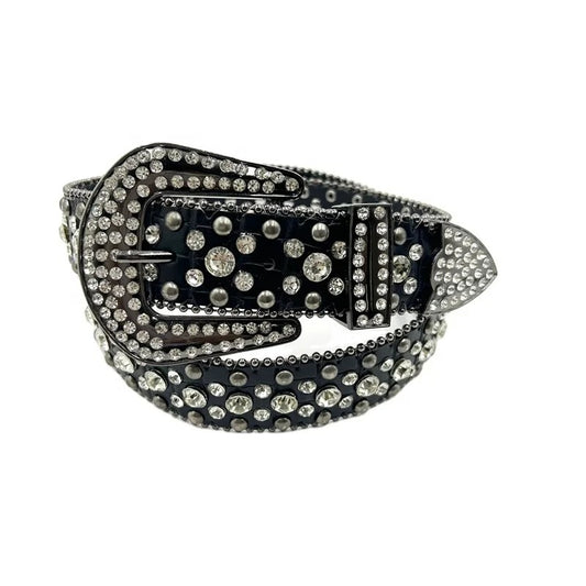 Women Rhinestone Belt for Jeans, Men Western Cowgirl Bling Studded Belt Faux Crocodile Grain Leather