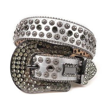 Silver Rhinestone Western Belt with Starburst Studs