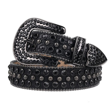 All-Black Rhinestone Belt with Star Studs