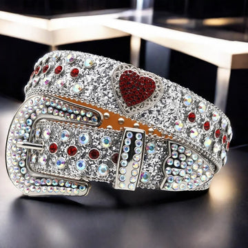 Red Heart Rhinestone Belt with Silver Strap