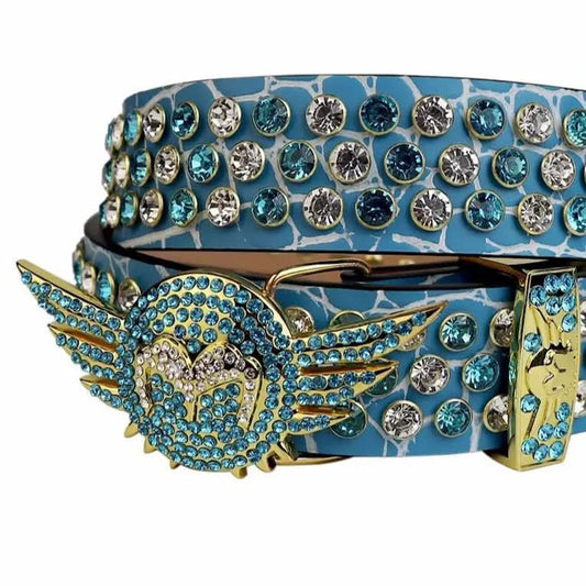 Angel Wings Belt with Blue Rhinestones & Blue Strap