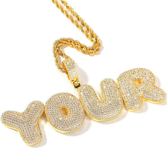 Bubble Letters Rhinestone Name Necklace-Rhinestone Custom Name Necklace-The Rhinestone Belts