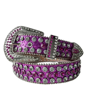Hot Pink belt with silver and pink gemstones on a white background