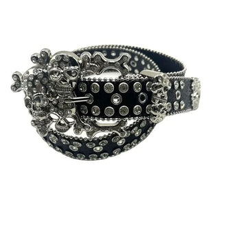 Black Punk Rock Skulls Rhinestone Belt