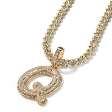 CZ Single Letter Baguette Necklace-Rhinestone Custom Name Necklace-The Rhinestone Belts