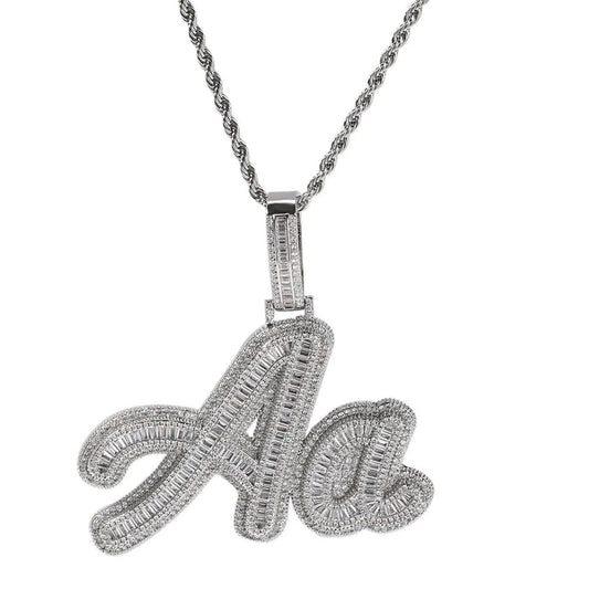 Initial Baguette CZ Custom Name Necklace-Rhinestone Custom Name Necklace-The Rhinestone Belts