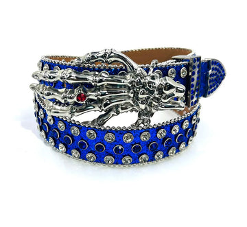 Silver Skeleton Hand Rhinestone Belt Blue Strap