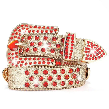 Gold Rhinestone Belt – Red Heart Buckle with Gold Glitter Strap