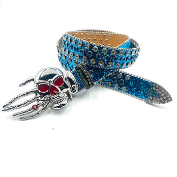 Skeleton Hand Rhinestone Belt Blue Strap