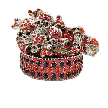 Red Skulls With Red and Black Rhinestone Belt