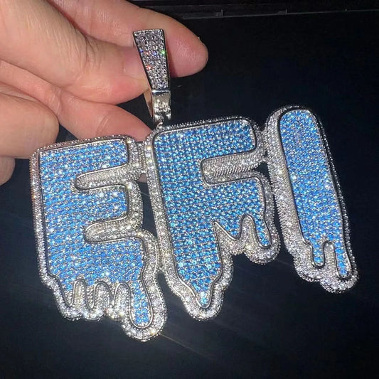 Blue Dripping CZ Custom Name Necklace-Rhinestone Custom Name Necklace-The Rhinestone Belts