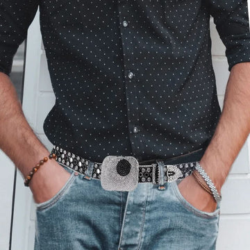 8 Ball Square Buckle Rhinestone Belt
