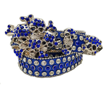 Punk Rock Skulls Blue Belt with Blue and Crystal Rhinestone Belt