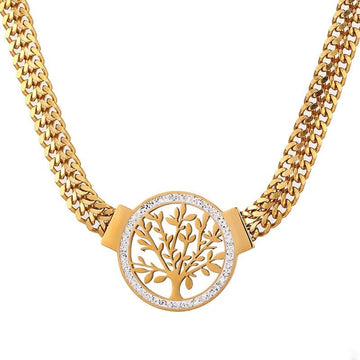 316L Stainless Steel Chain with Zircon Tree of Life Pendant