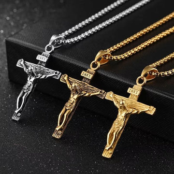Men’s Stainless Steel Jesus Cross Necklace Gold/Silver Pendant Jewelry Gift