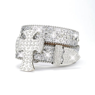 Silver Cross Buckle Rhinestone Belt