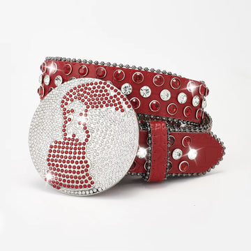 Globe Buckle with Red and Silver Studs Rhinestone Belt