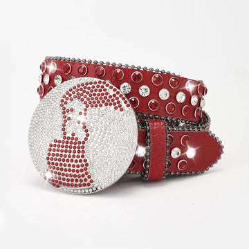Globe Buckle with Red and Silver Studs Rhinestone Belt