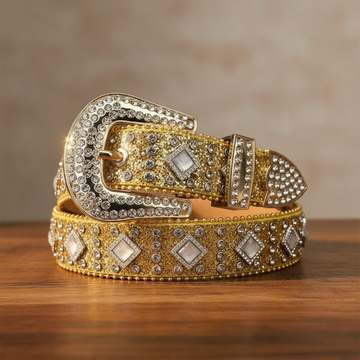 Where to Find High-Quality Rhinestone Belts - Diamond Rhinestones with Golden Glitter Strap