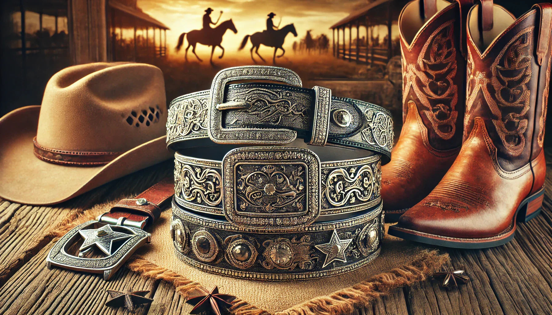 Classic silver engraved rhinestone belt with Western-style buckle