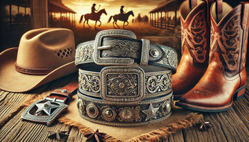 Classic silver engraved rhinestone belt with Western-style buckle